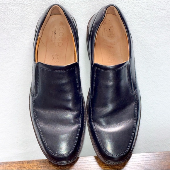 ECCO Men\'s Black Leather Slip-On Loafers Dress Shoes Size 42 Comfort Sole